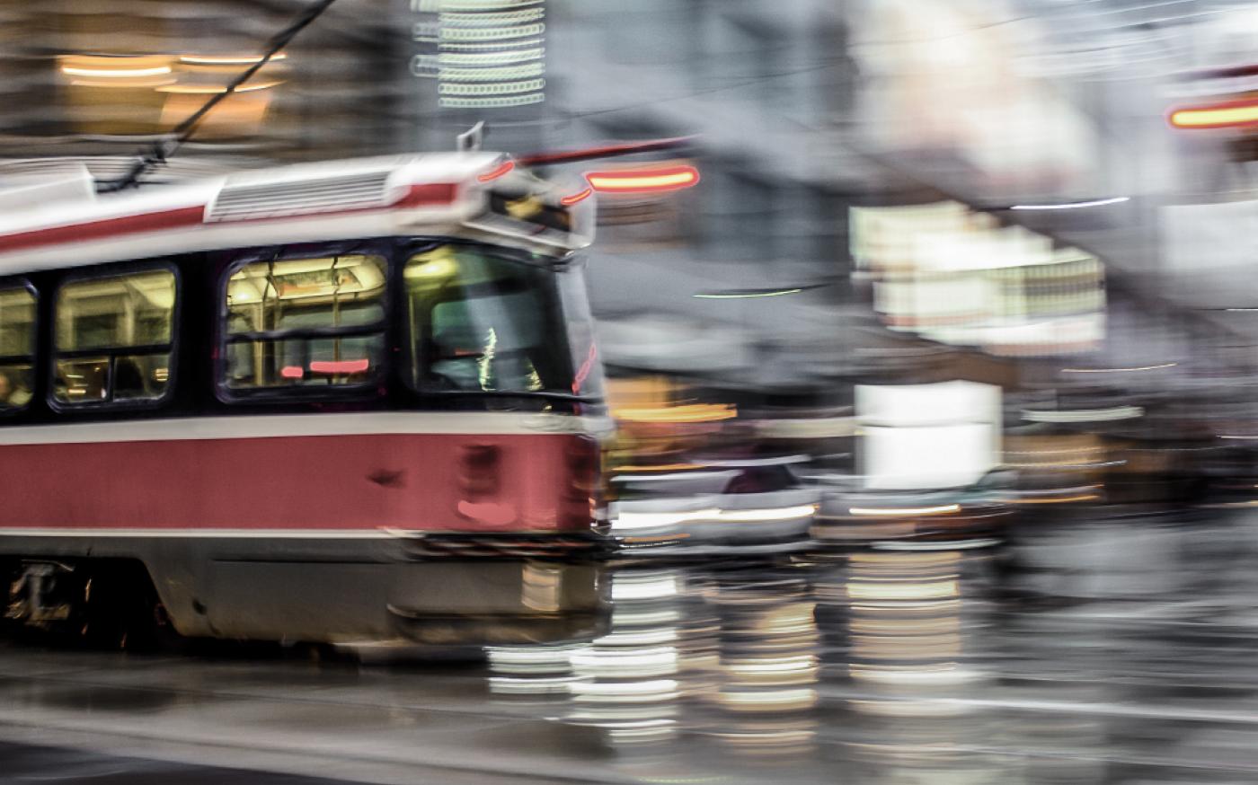 Tram on street